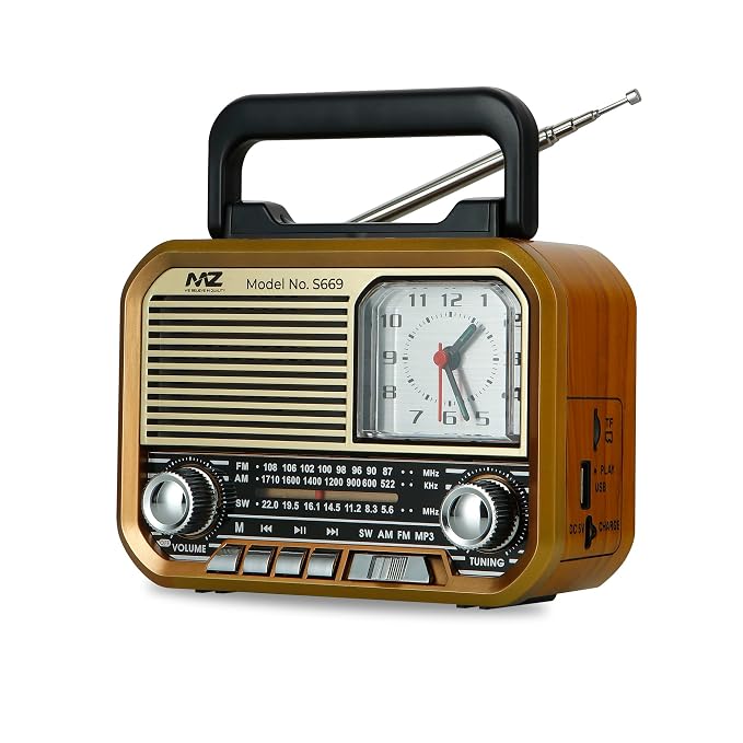 MZ S669 (Retro Radio Speaker) Multi-Functional with High Power, Clock & 5W Power with 1500mAh Battery